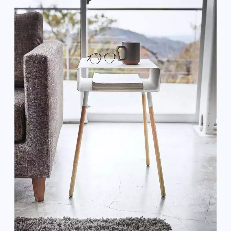 Side Table with Storage Shelf - 23 Inch Height - Steel Frame