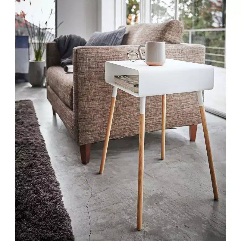 Side Table with Storage Shelf - 23 Inch Height - Steel Frame