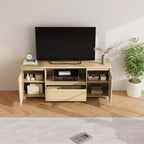 Rattan Door TV Stand with Drawer, Open Shelf and Side Cabinets, Fits TVs up to 70 Inch