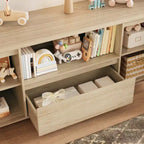Rattan Door TV Stand with Drawer, Open Shelf and Side Cabinets, Fits TVs up to 70 Inch