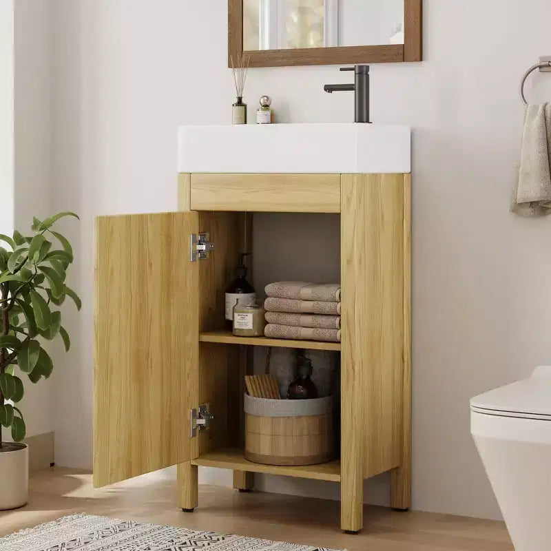 16 Inch Freestanding Bathroom Vanity with Integrated Sink and Storage Cabinet