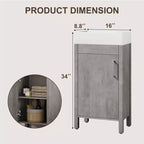 16 Inch Freestanding Bathroom Vanity with Integrated Sink and Storage Cabinet