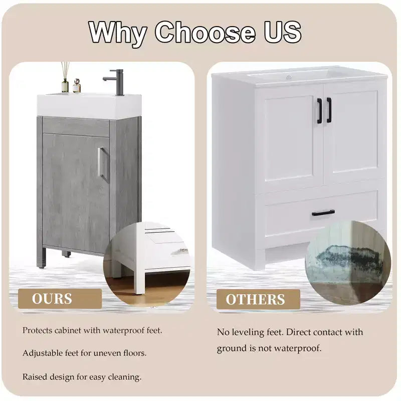 16 Inch Freestanding Bathroom Vanity with Integrated Sink and Storage Cabinet