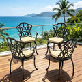 Set of 4 Cast Aluminum Patio Dining Chairs, Black Rust Resistant Frame with Water Resistant Cushions