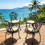 Set of 4 Cast Aluminum Patio Dining Chairs, Black Rust Resistant Frame with Water Resistant Cushions