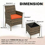 Ensemble de mobilier de terrasse extérieur de 3 pièces, fauteuils en osier de résine tressée PE avec coussins et table basse en verre trempé pour jardin, véranda ou bord de piscine