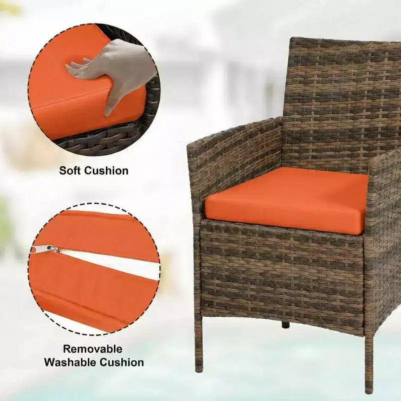 Ensemble de mobilier de terrasse extérieur de 3 pièces, fauteuils en osier de résine tressée PE avec coussins et table basse en verre trempé pour jardin, véranda ou bord de piscine