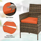 Ensemble de mobilier de terrasse extérieur de 3 pièces, fauteuils en osier de résine tressée PE avec coussins et table basse en verre trempé pour jardin, véranda ou bord de piscine
