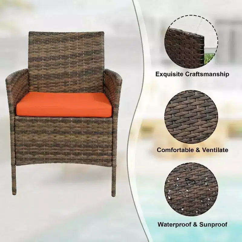 Ensemble de mobilier de terrasse extérieur de 3 pièces, fauteuils en osier de résine tressée PE avec coussins et table basse en verre trempé pour jardin, véranda ou bord de piscine