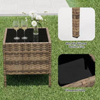 Ensemble de mobilier de terrasse extérieur de 3 pièces, fauteuils en osier de résine tressée PE avec coussins et table basse en verre trempé pour jardin, véranda ou bord de piscine