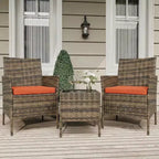 Ensemble de mobilier de terrasse extérieur de 3 pièces, fauteuils en osier de résine tressée PE avec coussins et table basse en verre trempé pour jardin, véranda ou bord de piscine