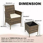 Ensemble de mobilier de terrasse extérieur de 3 pièces, fauteuils en osier de résine tressée PE avec coussins et table basse en verre trempé pour jardin, véranda ou bord de piscine