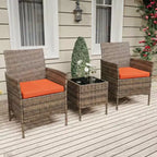 Ensemble de mobilier de terrasse extérieur de 3 pièces, fauteuils en osier de résine tressée PE avec coussins et table basse en verre trempé pour jardin, véranda ou bord de piscine