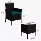 Ensemble de mobilier de terrasse extérieur de 3 pièces, fauteuils en osier de résine tressée PE avec coussins et table basse en verre trempé pour jardin, véranda ou bord de piscine