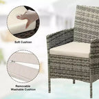 Ensemble de mobilier de terrasse extérieur de 3 pièces, fauteuils en osier de résine tressée PE avec coussins et table basse en verre trempé pour jardin, véranda ou bord de piscine