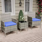 Ensemble de mobilier de terrasse extérieur de 3 pièces, fauteuils en osier de résine tressée PE avec coussins et table basse en verre trempé pour jardin, véranda ou bord de piscine