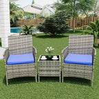 Ensemble de mobilier de terrasse extérieur de 3 pièces, fauteuils en osier de résine tressée PE avec coussins et table basse en verre trempé pour jardin, véranda ou bord de piscine
