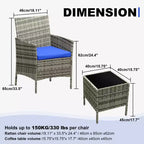 Ensemble de mobilier de terrasse extérieur de 3 pièces, fauteuils en osier de résine tressée PE avec coussins et table basse en verre trempé pour jardin, véranda ou bord de piscine