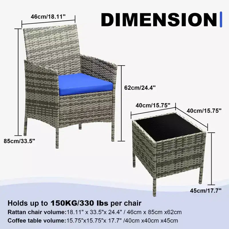Ensemble de mobilier de terrasse extérieur de 3 pièces, fauteuils en osier de résine tressée PE avec coussins et table basse en verre trempé pour jardin, véranda ou bord de piscine