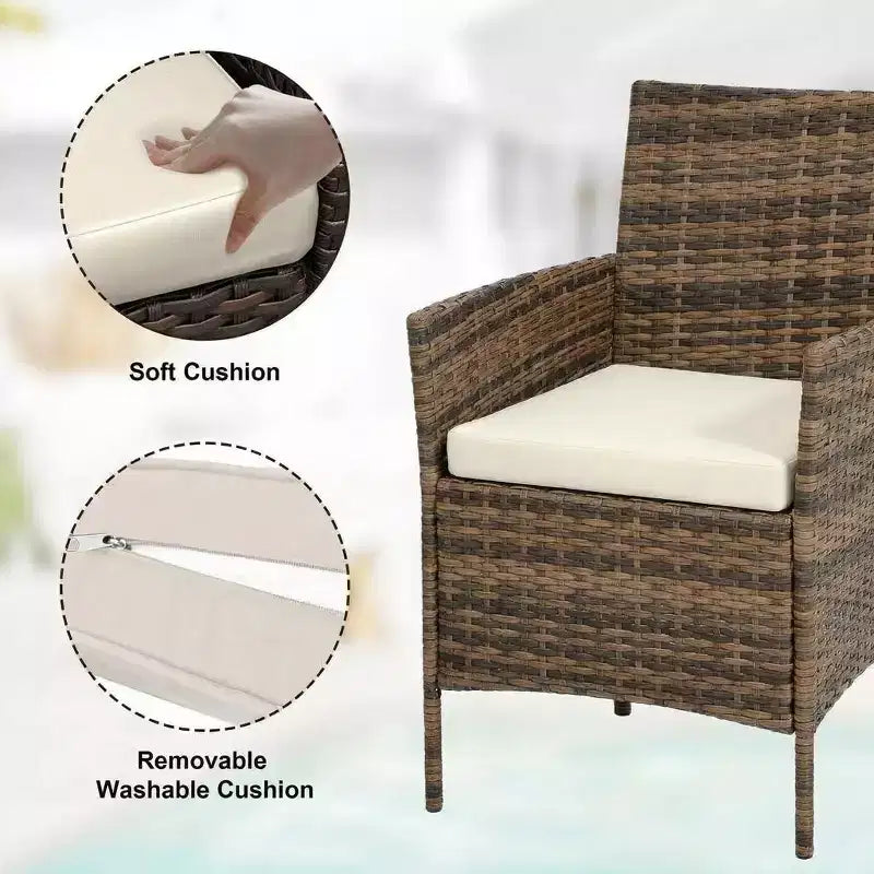 Ensemble de mobilier de terrasse extérieur de 3 pièces, fauteuils en osier de résine tressée PE avec coussins et table basse en verre trempé pour jardin, véranda ou bord de piscine