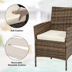 Ensemble de mobilier de terrasse extérieur de 3 pièces, fauteuils en osier de résine tressée PE avec coussins et table basse en verre trempé pour jardin, véranda ou bord de piscine
