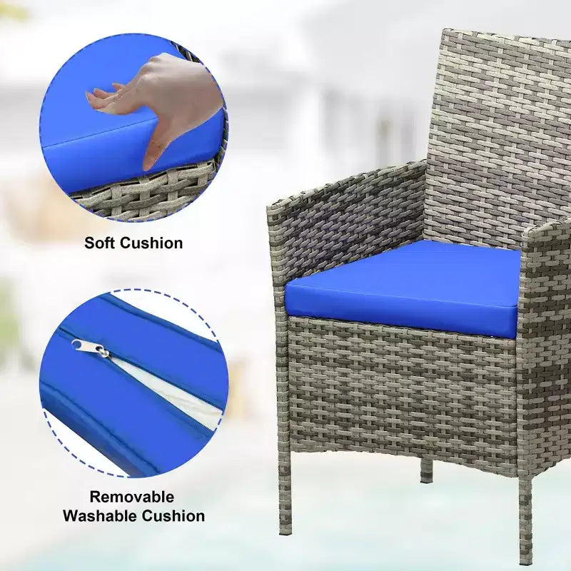 Ensemble de mobilier de terrasse extérieur de 3 pièces, fauteuils en osier de résine tressée PE avec coussins et table basse en verre trempé pour jardin, véranda ou bord de piscine