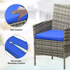 Ensemble de mobilier de terrasse extérieur de 3 pièces, fauteuils en osier de résine tressée PE avec coussins et table basse en verre trempé pour jardin, véranda ou bord de piscine