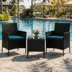 Ensemble de mobilier de terrasse extérieur de 3 pièces, fauteuils en osier de résine tressée PE avec coussins et table basse en verre trempé pour jardin, véranda ou bord de piscine