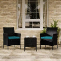 Ensemble de mobilier de terrasse extérieur de 3 pièces, fauteuils en osier de résine tressée PE avec coussins et table basse en verre trempé pour jardin, véranda ou bord de piscine