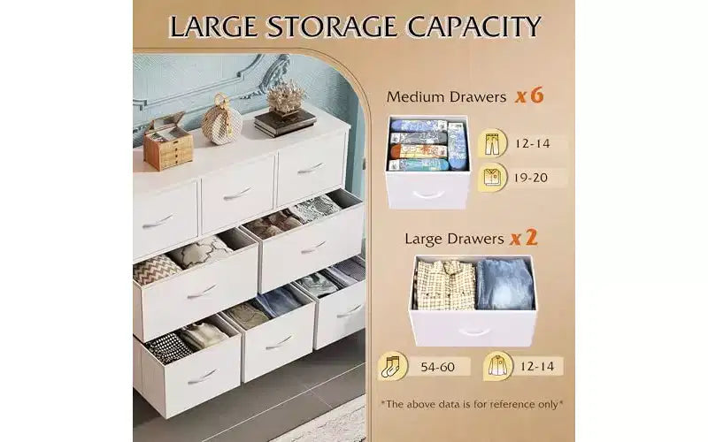 8 Drawer Fabric Dresser with Wood Top for Bedroom, Living Room or Entryway