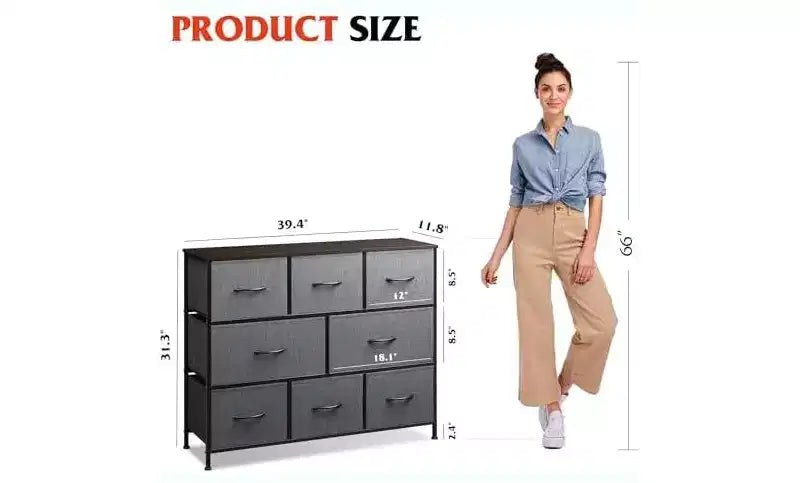 8 Drawer Fabric Dresser with Wood Top for Bedroom, Living Room or Entryway