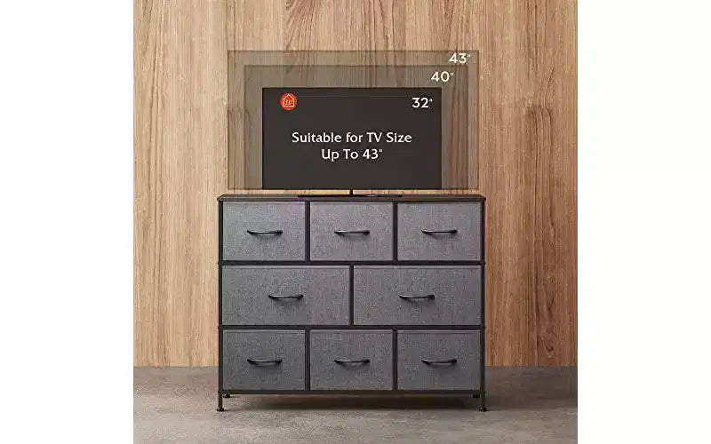 8 Drawer Fabric Dresser with Wood Top for Bedroom, Living Room or Entryway