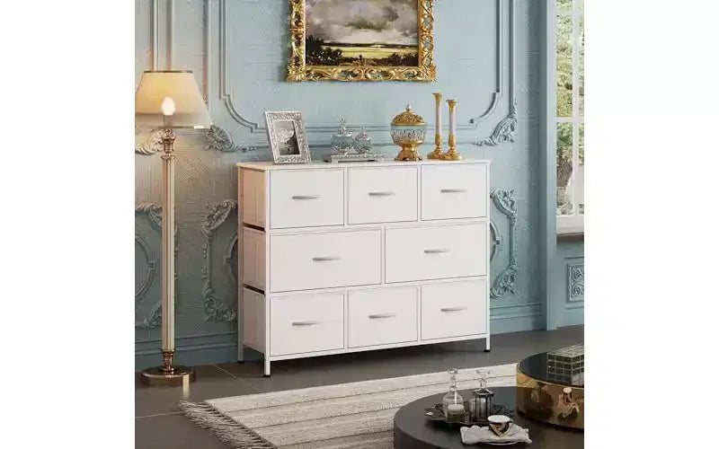 8 Drawer Fabric Dresser with Wood Top for Bedroom, Living Room or Entryway
