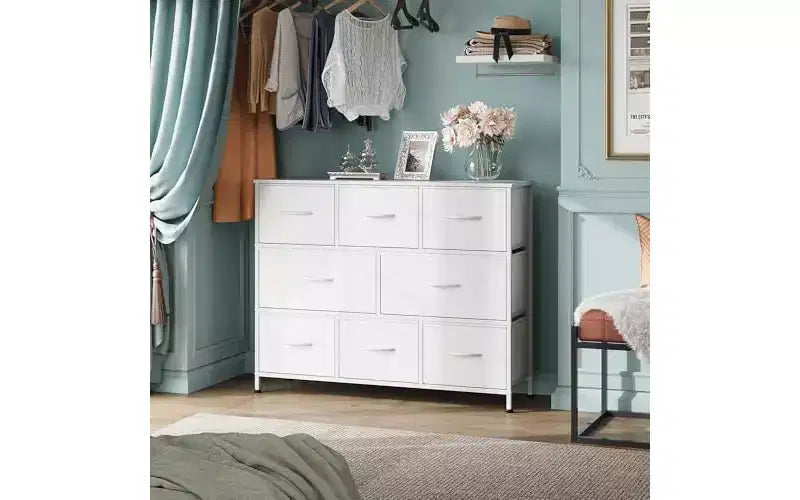 8 Drawer Fabric Dresser with Wood Top for Bedroom, Living Room or Entryway