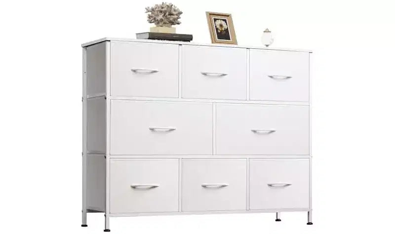 8 Drawer Fabric Dresser with Wood Top for Bedroom, Living Room or Entryway