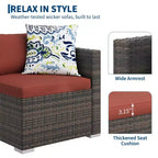 GustoWave 5-teiliges Outdoor-Lounge-Set, Rattan-Ecksofa in L-Form mit Glastisch und Dekokissen
