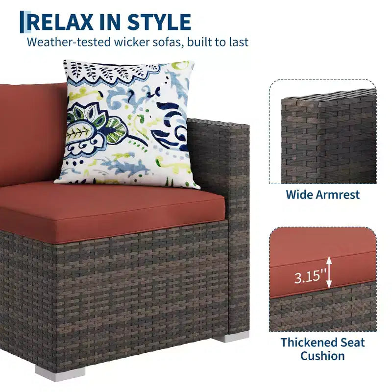 GustoWave 5-teiliges Outdoor-Lounge-Set, Rattan-Ecksofa in L-Form mit Glastisch und Dekokissen