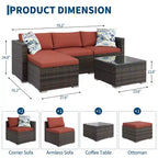 GustoWave 5-teiliges Outdoor-Lounge-Set, Rattan-Ecksofa in L-Form mit Glastisch und Dekokissen