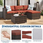 GustoWave 5-teiliges Outdoor-Lounge-Set, Rattan-Ecksofa in L-Form mit Glastisch und Dekokissen