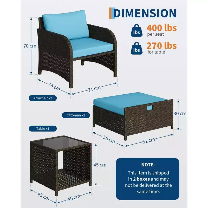 Ensemble de mobilier de patio 5 pièces en résine tressée PE, sièges extérieurs toutes saisons pour jardin, balcon et patio