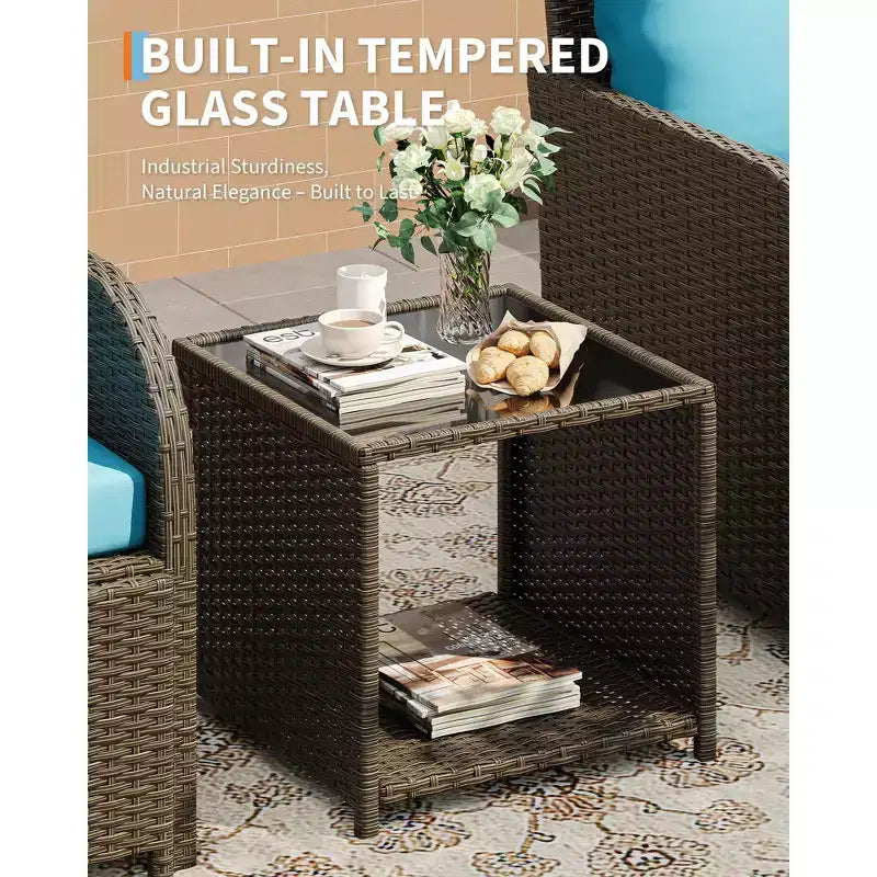 Ensemble de mobilier de patio 5 pièces en résine tressée PE, sièges extérieurs toutes saisons pour jardin, balcon et patio