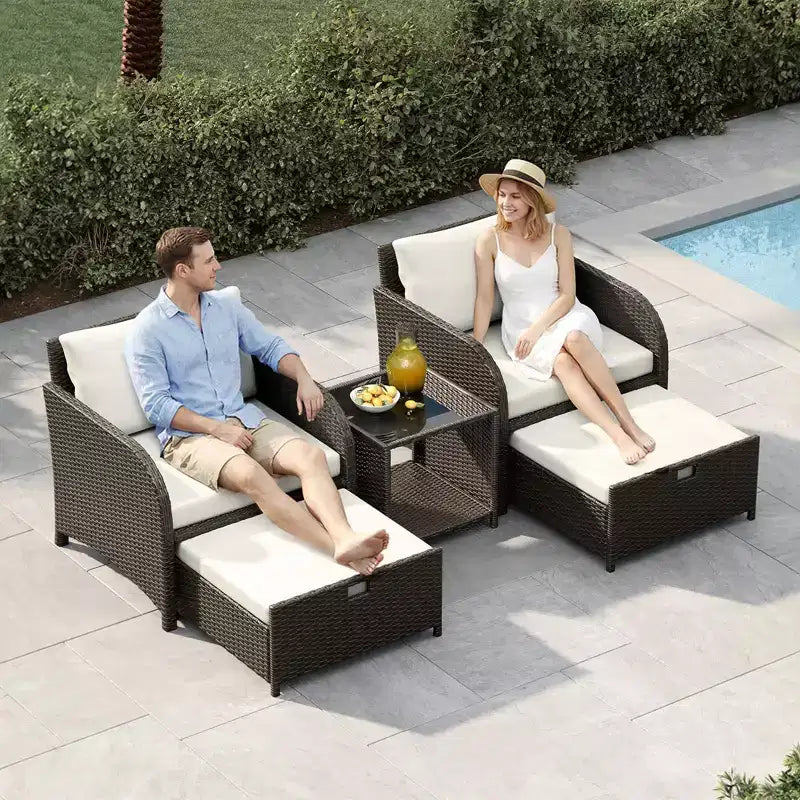 Ensemble de mobilier de patio 5 pièces en résine tressée PE, sièges extérieurs toutes saisons pour jardin, balcon et patio