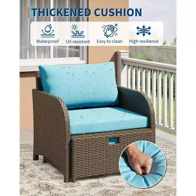 Ensemble de mobilier de patio 5 pièces en résine tressée PE, sièges extérieurs toutes saisons pour jardin, balcon et patio