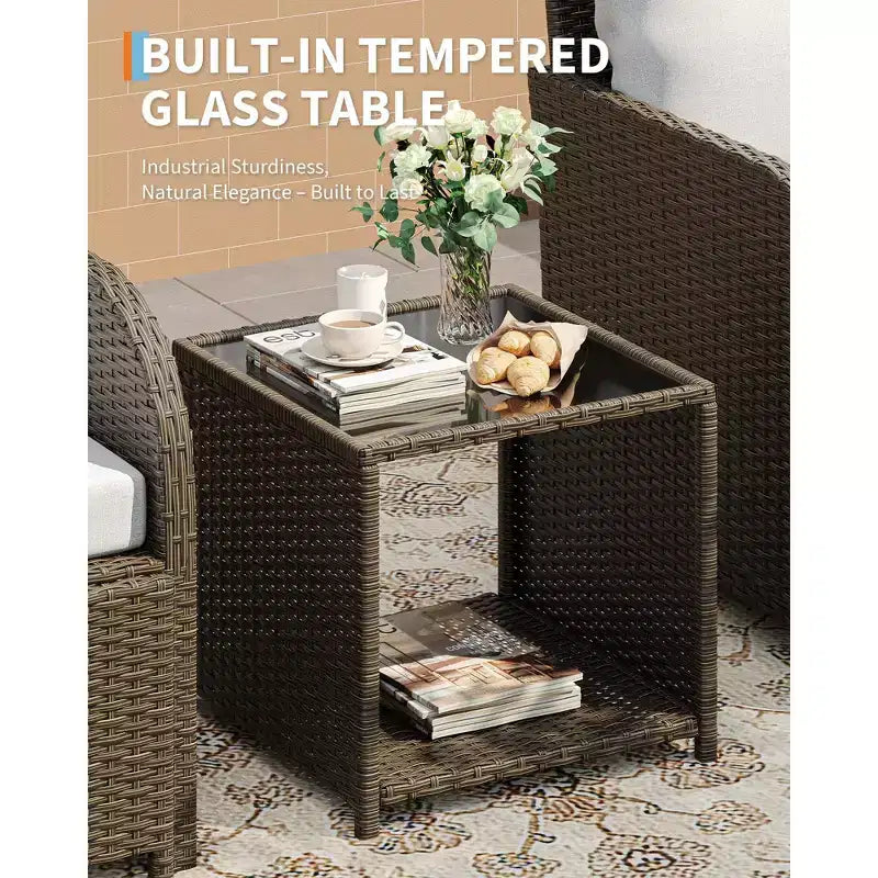 Ensemble de mobilier de patio 5 pièces en résine tressée PE, sièges extérieurs toutes saisons pour jardin, balcon et patio