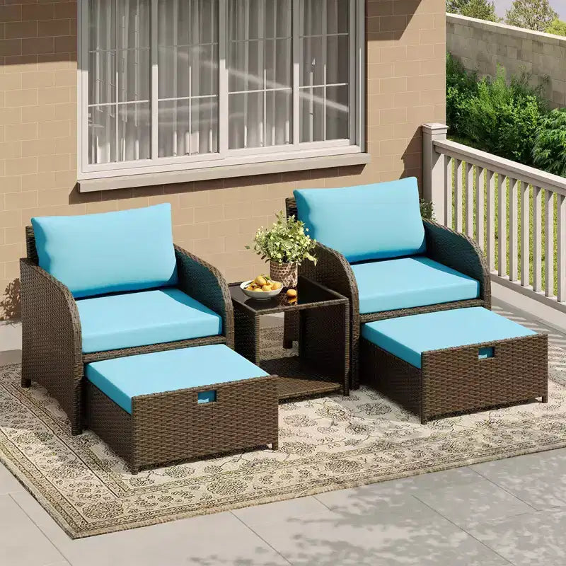 Conjunto de muebles de patio de 5 piezas con construcción de mimbre de ratán PE, asientos de exterior para cualquier clima para jardín, balcón y patio