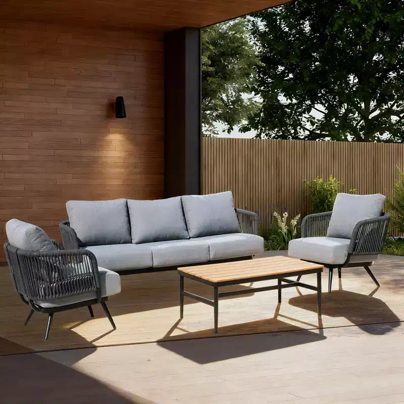 GDFStudio Ardelis 4-Piece Outdoor Rope Woven and Iron Conversation Set with Olefin Cushions