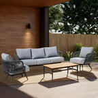 GDFStudio Ardelis 4-Piece Outdoor Rope Woven and Iron Conversation Set with Olefin Cushions