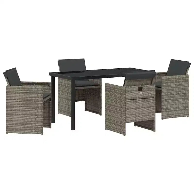 vidaXL Garden Dining Set with Cushion 5 pcs Grey Poly Rattan