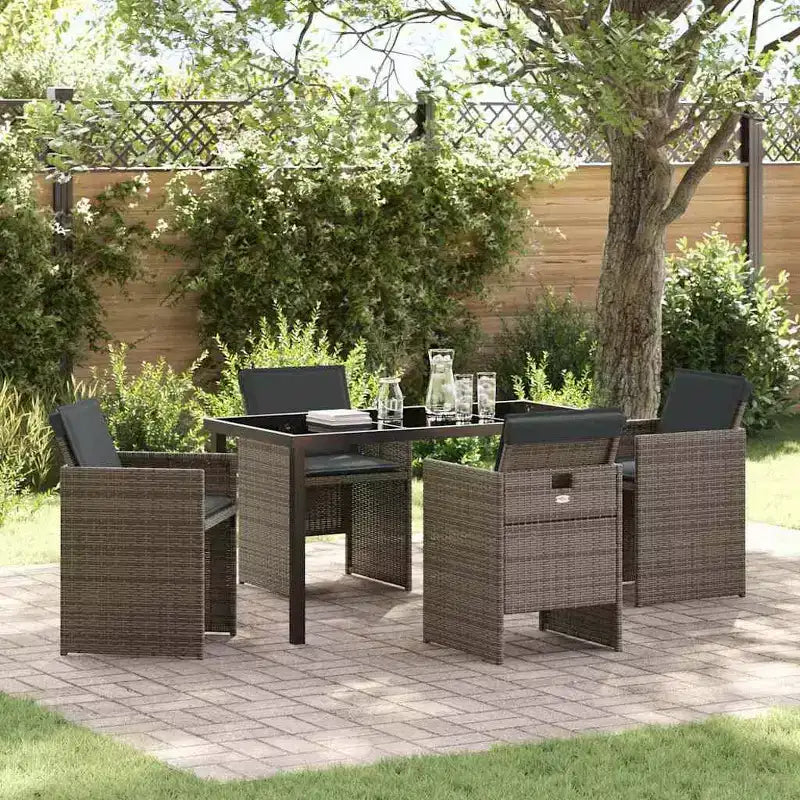 vidaXL Set da pranzo da giardino con cuscino, 5 pezzi, polyrattan grigio