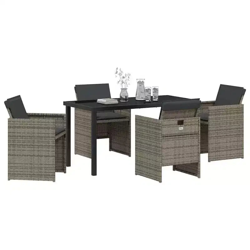 vidaXL Set da pranzo da giardino con cuscino, 5 pezzi, polyrattan grigio